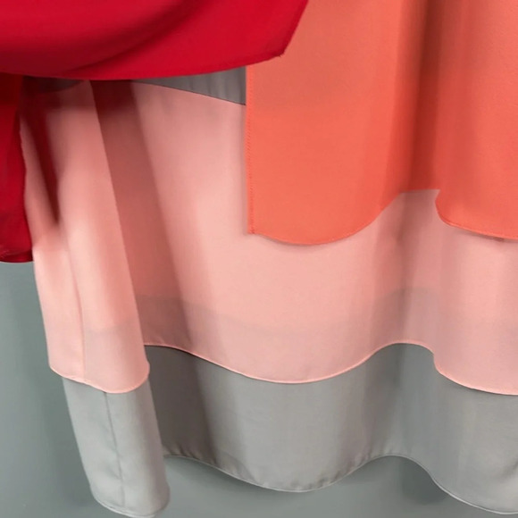 BCBGMAXAZRIA NWT Haley Chiffon ColorBlock Burnt Poppy Draped Dress Size 2 - Picture 5 of 12